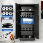 Storage Cabinet With Wheels And Lock, 4 Adjustable Shelves, 3 Point Locking Security, For Tool Organization In Garage - Black