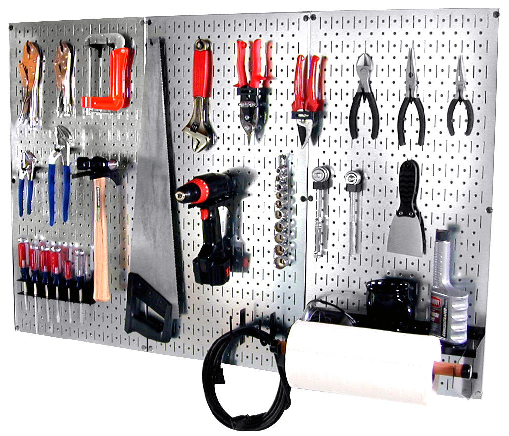 4 ft Metal Pegboard Basic Tool Organizer Kit - Metallic Toolboard & Hooks
