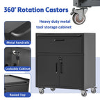 Sturdy And Durable Metal Tool Cabinet For Garage With Wheels Mobile Heavy Duty Storage Cabinet With 1 Drawer And 2 Locking Doors