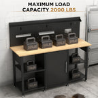Workbench With Storage Cabinet And Pegboard - Black