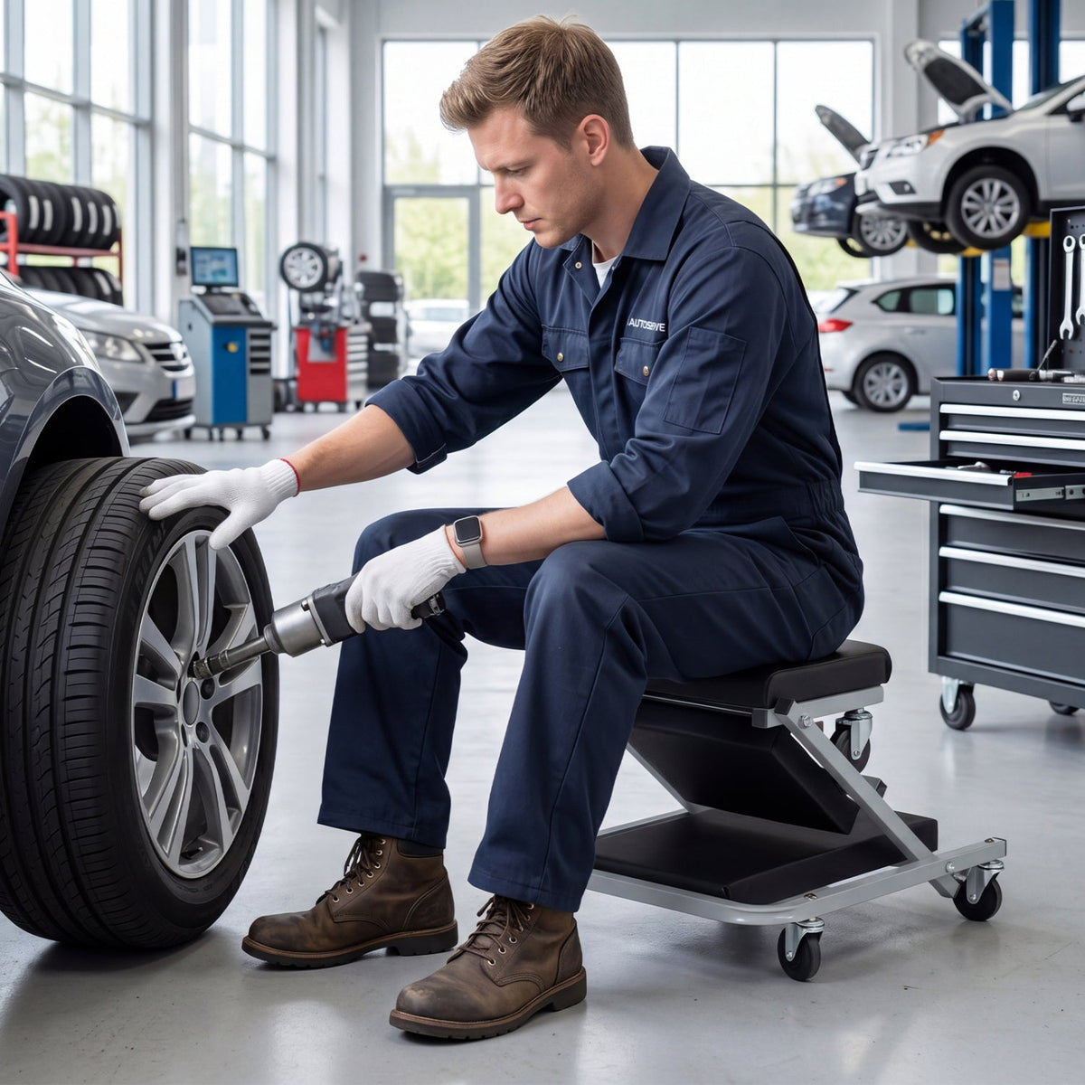 2-in-1 Mechanic Creeper and Z-Seat with 6 Swivel Casters