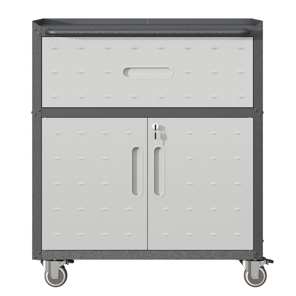 Sturdy And Durable Metal Tool Cabinet For Garage With Wheels Mobile Heavy Duty Storage Cabinet With 1 Drawer And 2 Locking Doors