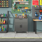 Sturdy And Durable Metal Tool Cabinet For Garage With Wheels Mobile Heavy Duty Storage Cabinet With 1 Drawer And 2 Locking Doors