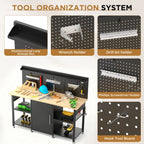 Workbench With Storage Cabinet And Pegboard - Black