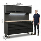 72 inch Rolling Tool Chest with Light & Power Strips, Workbench, Upper Cabinets & Pegboard