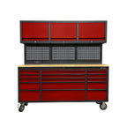 72 inch Rolling Tool Chest with Light & Power Strips, Workbench, Upper Cabinets & Pegboard