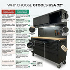72 inch Rolling Tool Chest with Light & Power Strips, Workbench, Upper Cabinets & Pegboard