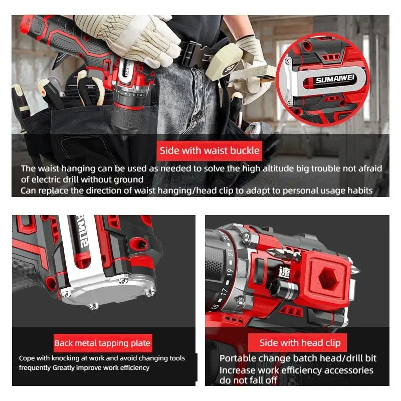 Brushless Electric Drill Tapping Cordless Impact Drill Metal Ratchet Chuck Electric Hand Drill Household Electric Screwdriver