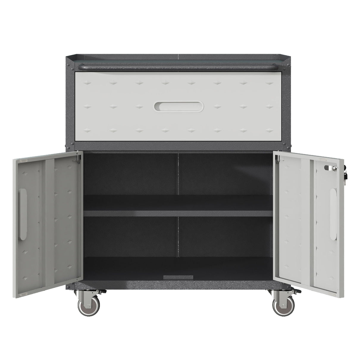Sturdy And Durable Metal Tool Cabinet For Garage With Wheels Mobile Heavy Duty Storage Cabinet With 1 Drawer And 2 Locking Doors