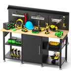 Workbench With Storage Cabinet And Pegboard - Black