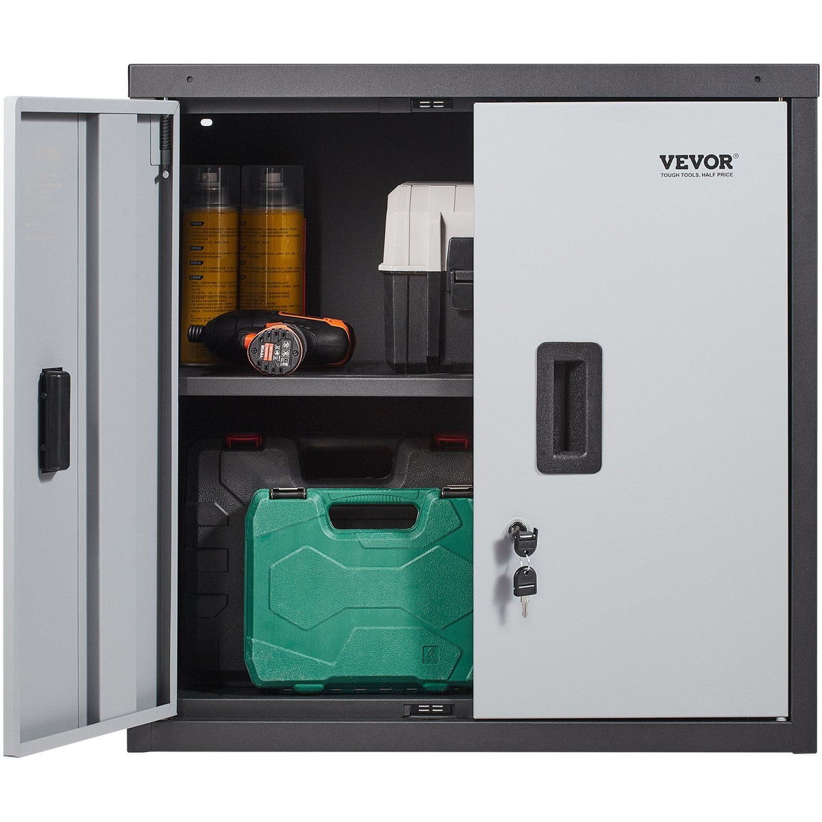 Foldable Wall Cabinet, Metal Garage Cabinet Wall Mounted 26' Small Cabinet 240 LBS Loading Capacity Adjustable Shelf Magnetic Door File Locker for Garage Office Home Black
