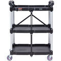 Foldable Utility Service Cart, 3 Shelf 165LBS Heavy Duty Plastic Rolling Cart with Lockable Wheels, Ergonomic Handle, Portable Garage Tool Cart for Warehouse/Office/Home(25.62"x15.43"x32.76")