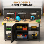 Workbench With Storage Cabinet And Pegboard - Black